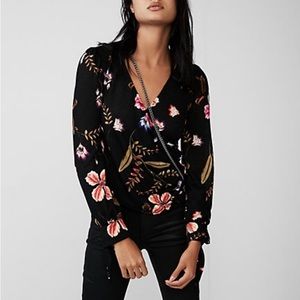 Express Tops - Express Floral Surplice Wrap Top Express Tops - Express Floral Surplice Wrap Top